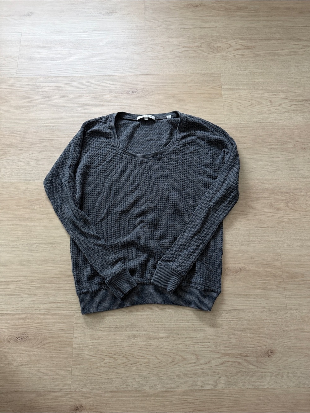 Bella Luxx Charcoal Waffle Knit Scoop Neck Sweater